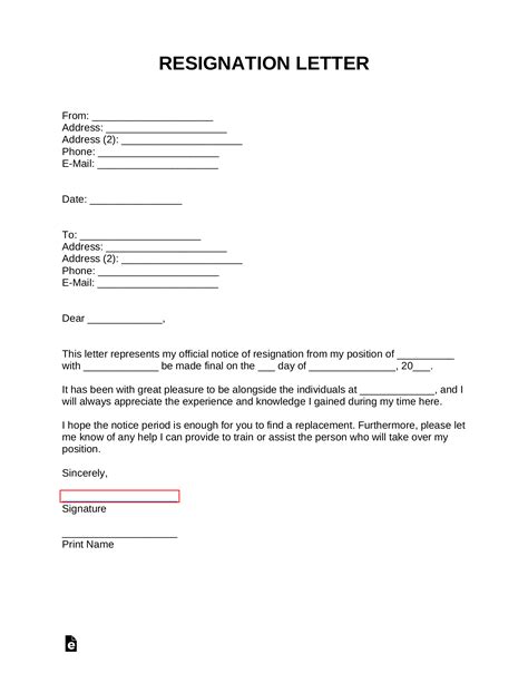 Free Resignation Letters Templates 12 Pdf Word Eforms