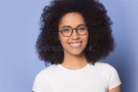 Smiling Happy African American Woman In Glasses Looking At Camera