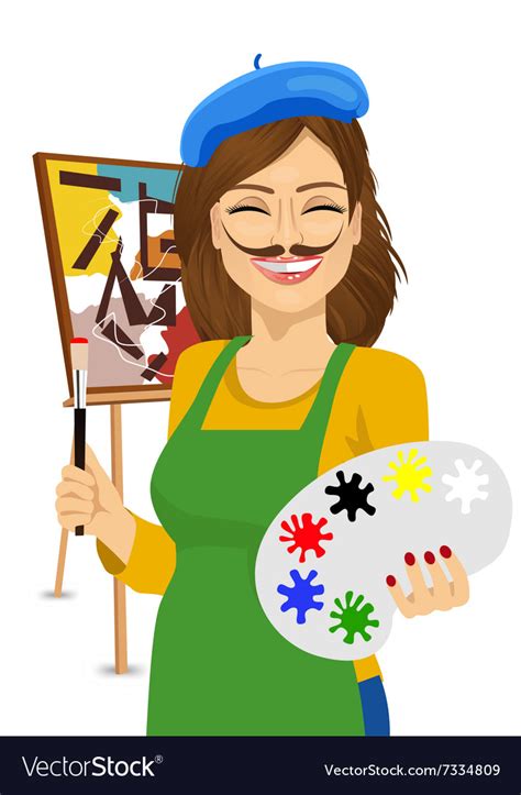 Cute Female Artist With Funny Mustache Royalty Free Vector