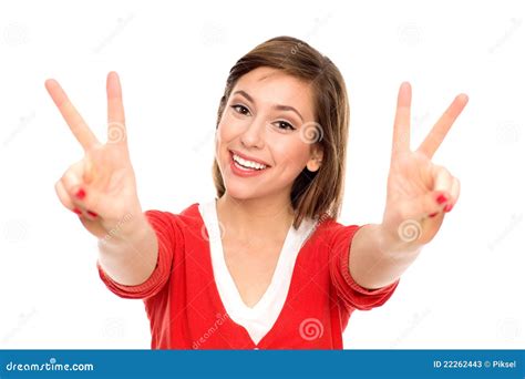 Young Woman Showing Peace Sign Stock Image Image Of People Teenage