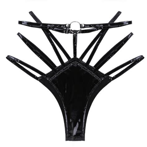 Sexy Women S Wet Look Leather G Strings High Cut Strappy Thongs