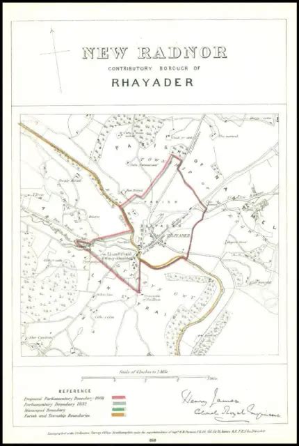 1868 Radnorshire Boundary Commission Ordnance Map New Radnor Rhayader