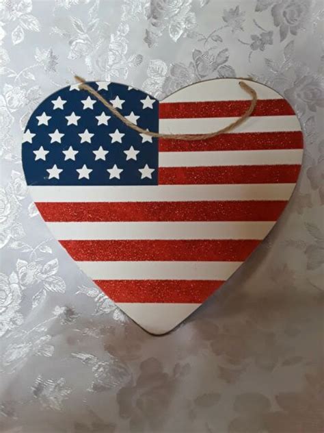 American Flag Heart Shaped Wall Plaque Pre Owned 🇺🇸 Ebay