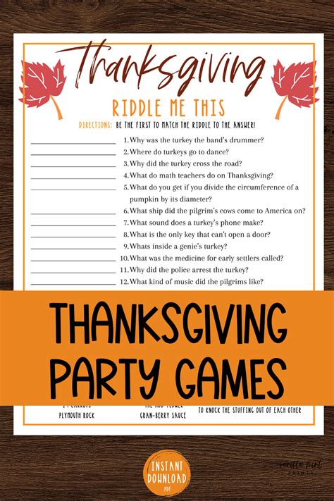 Thanksgiving Riddle Me This Trivia Game Thanksgiving Etsy