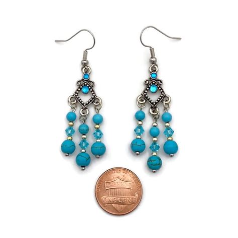 Turquoise Chandelier Earrings Blue Turquoise Earrings Gift Etsy