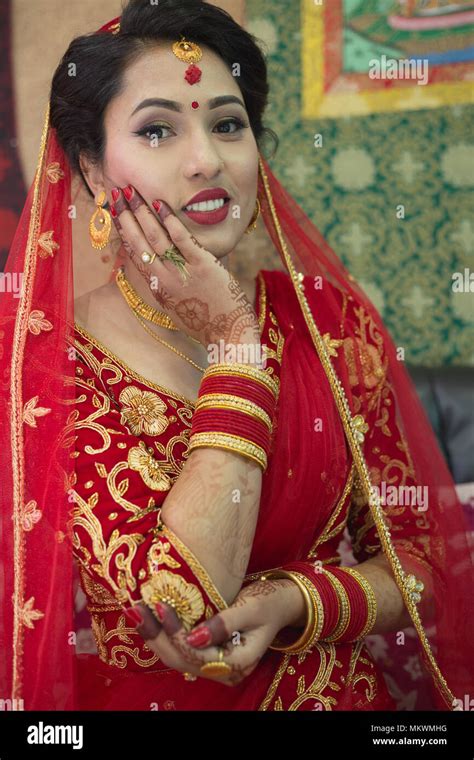 Beautiful Nepali Bride With Wedding Dress And Make Up At The Wedding