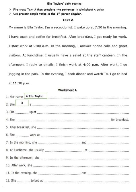 Rd Person Present Simple Daily Routine Worksheet Daily Routine