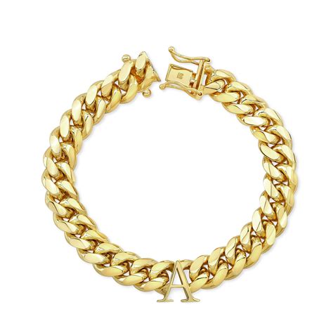 14k Yellow Gold Solid Miami Cuban Link Initial Bracelet