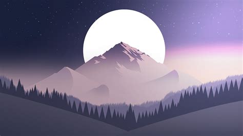 Download Digital Art Mountains Moon Forest Wallpaper