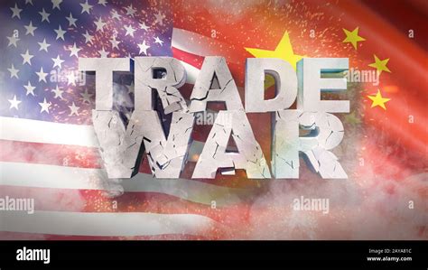 Usa And China Relationship Concept Cracked Text Trade War On Flag 3d
