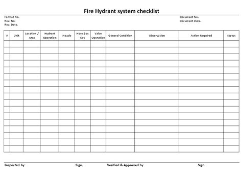 Fire extinguisher daily check list pdf : Fire Hydrant System Checklist Format