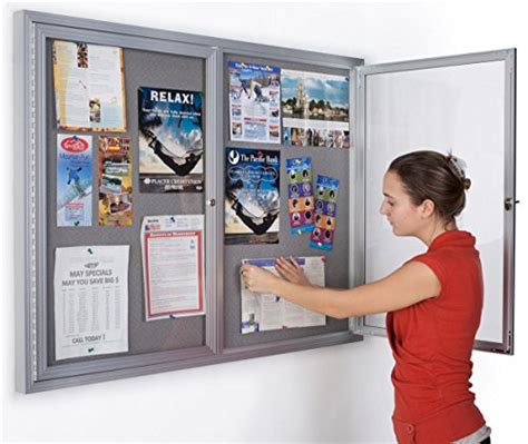 Displays2go 48″ X 36″ Wall Mounted Enclosed Bulletin Board With 2 Doors Locking Aluminum