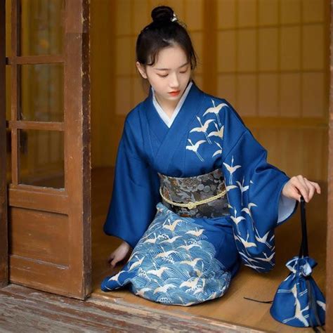 Traditional Blue Crane Kimono Spirit Of Japan