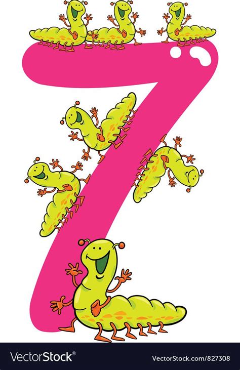 Cartoon With Number Seven And Caterpillars Download A Free Preview Or