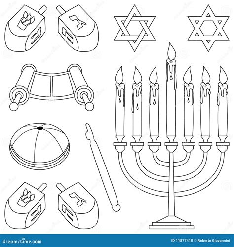 Coloring Judaism Elements Stock Vector Illustration Of Hebrew 11877410