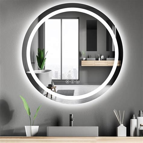 Amorho Round Led Bathroom Mirror 36 Inch Backlit Front Lighted Dimmable Makeup