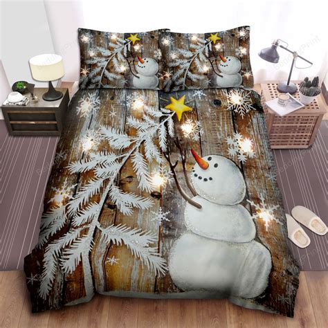 Lonely Snowman With Pine Tree Bed Sheets Duvet Cover Bedding Sets