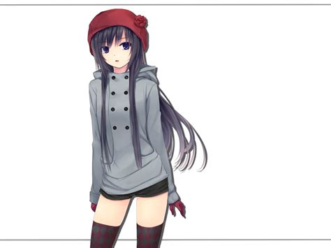 Anime Character With Gray Double Breasted Hoodie And Red