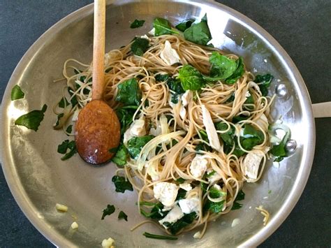 Delectably Mine Capellini With Chicken Spinach And Camembert