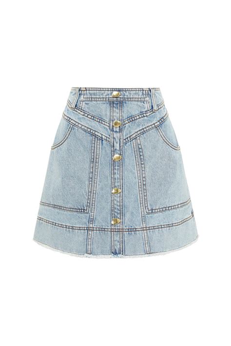 Belmond Button Denim Mini Skirt Blue Wash Aje