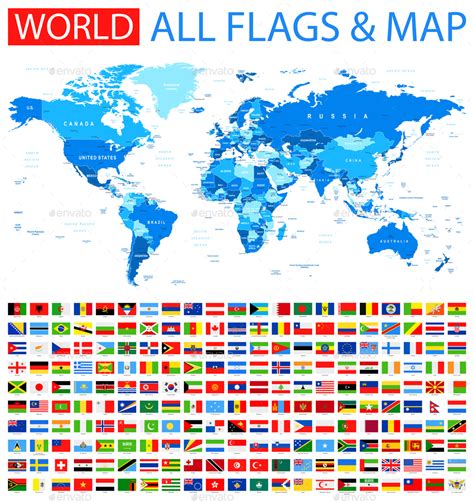 All Flags And World Map Vectors Graphicriver
