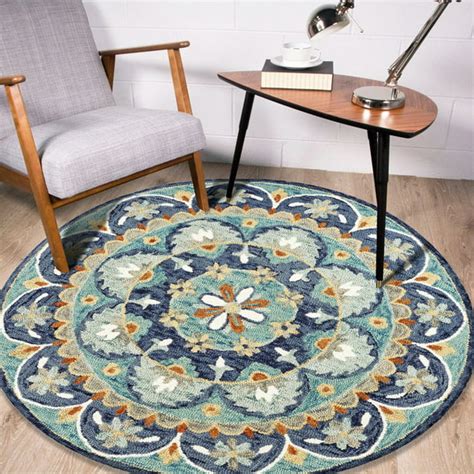 Lr Home Tufted Teal Green And Blue Wool 6 Ft Round Area Rug Walmart