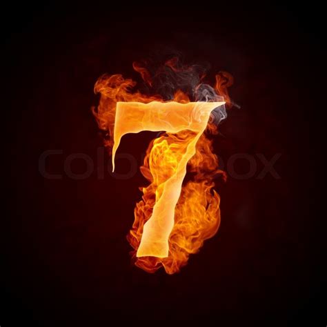 Fire Number 7 Isolated On Black Stock Image Colourbox