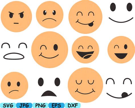 Smiley Faces Emoji V2 Silhouette Cameo Cutting Files Cut Svg
