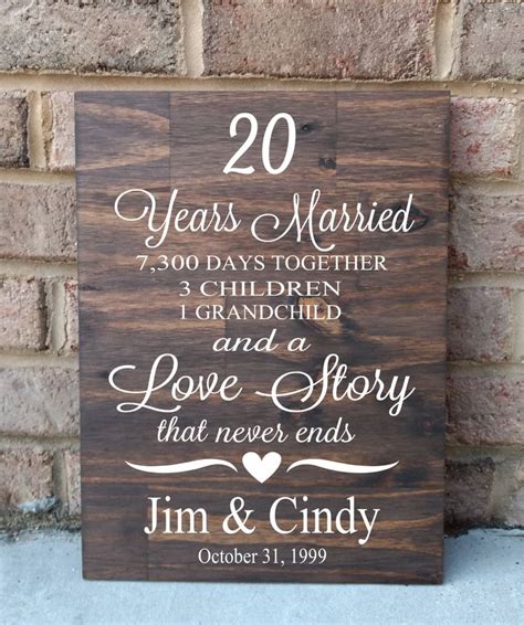 Your parents deserve very emotional gifts for their 30th anniversary. 20 Years of Marriage Hand Painted Wood Sign 20th ...