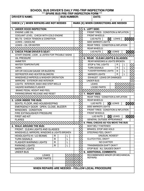 School Bus Pre Trip Inspection Cheat Sheet Form Fill Out And Sign Printable Pdf Template
