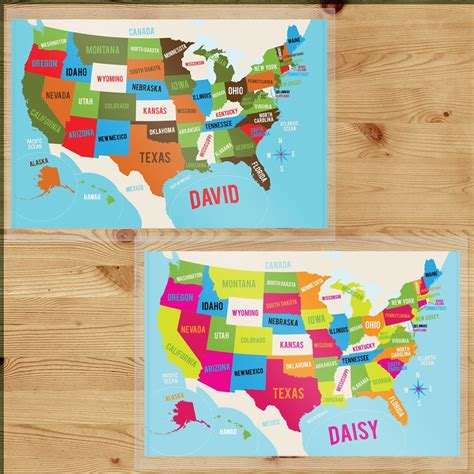 Kids Map Of America Placemat Custom Laminated Childrens Etsy