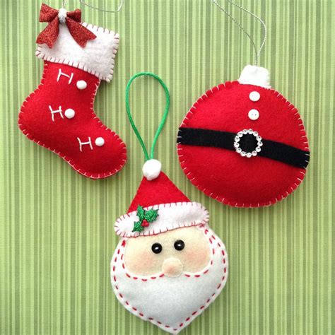 Santa Felt Christmas Ornaments Set Of 3 Red And White