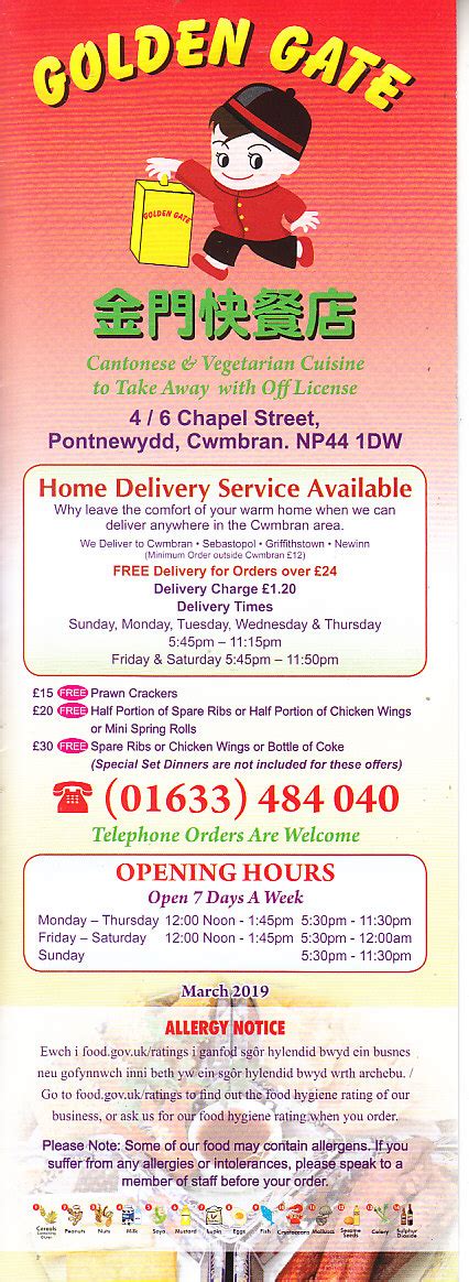 Over 25 years with quality chinese cuisine. The Golden Gate Chinese Takeaway in Cwmbran