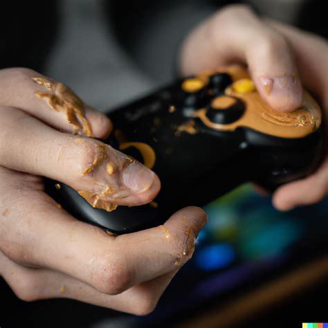 Adrian Dalle A Man Using A Dirty Xbox Controller With Peanut Butter On It He Has Peanut