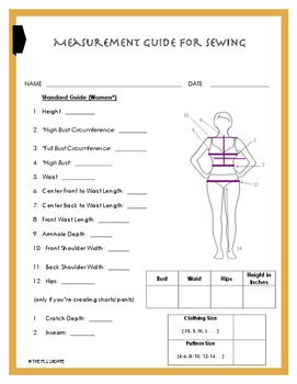 PRINTABLE Women S Body Measurement Sheet Fashion Designer Template