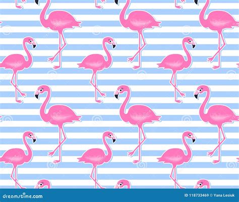 Vector Pink Flamingo Seamless Pattern Summer Tropical Background Stock