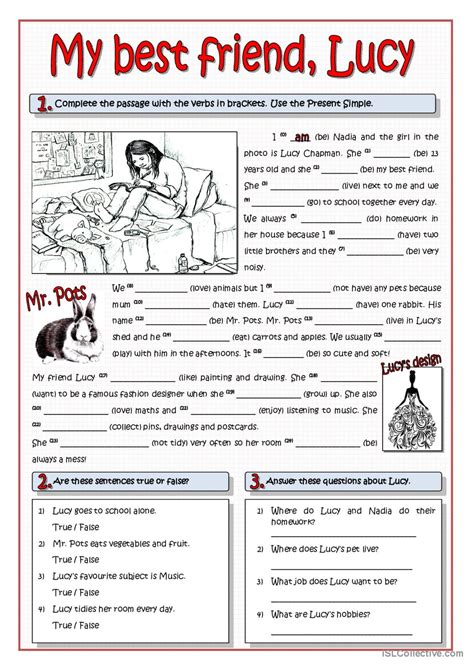 My Best Friend Lucy Present Simpl English Esl Worksheets Pdf And Doc