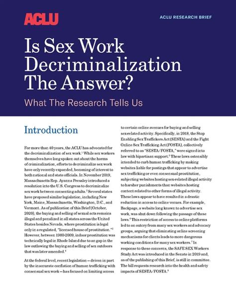 Aclu Is Sex Work Decriminalization The Answer 2020 Prison Legal News