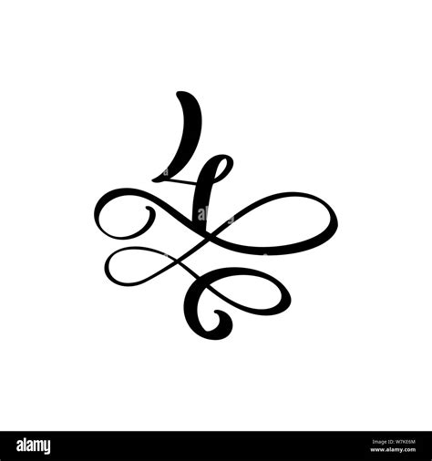 Vector Hand Drawn Calligraphic Floral Number 4 Monogram Or Logo Hand