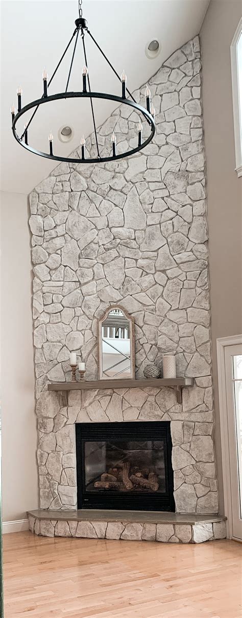 whitewash stone fireplace step by step tutorial mainely katie