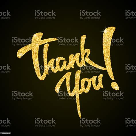 Thank You Gold Glitter Hand Lettering Greeting Card Stok Vektör Sanatı