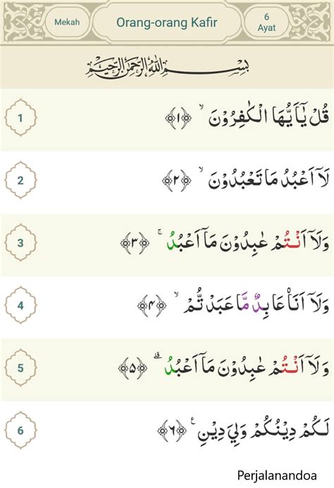 Surat Al Kafirun Tulisan Arab Latin Dan Artinya Perjalanan Do A