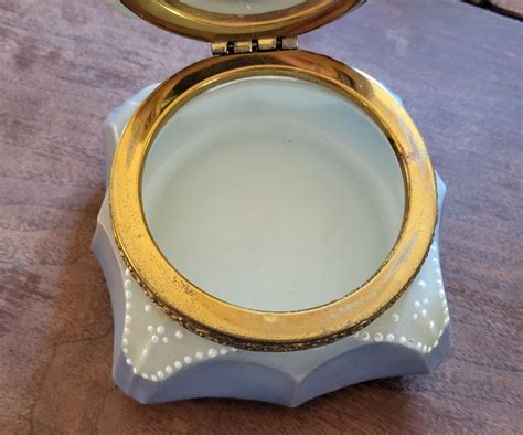 Antique Cf Monroe Opaline Glass Nakara Dresser Box W Swivel Mirror Green And Blue Ebay