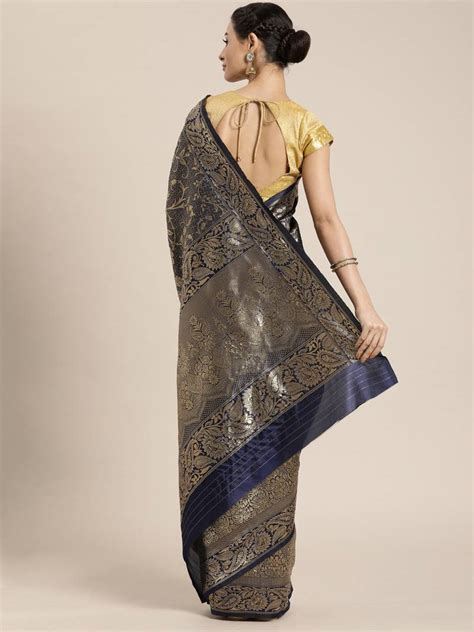blue woven banarasi silk saree with blouse sharaa ethnica 3515170