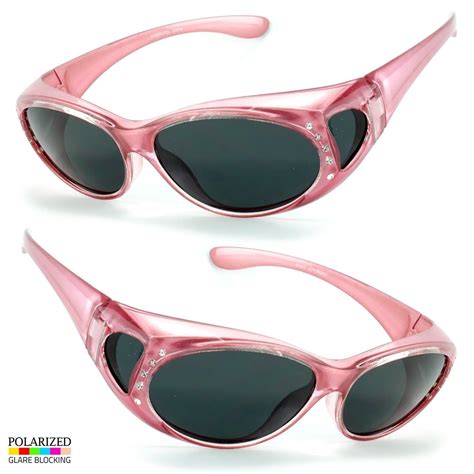 Polarized Rhinestone Cover Put Over Sunglasses Wear Rx Glass Fit Driving Pink