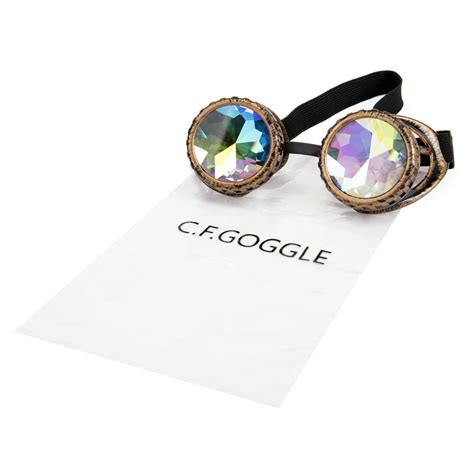 Cfgoggle Kaleidoscope Goggles Prism Steampunk Cyber Real Crystal Rainbow Lenses Silver Black