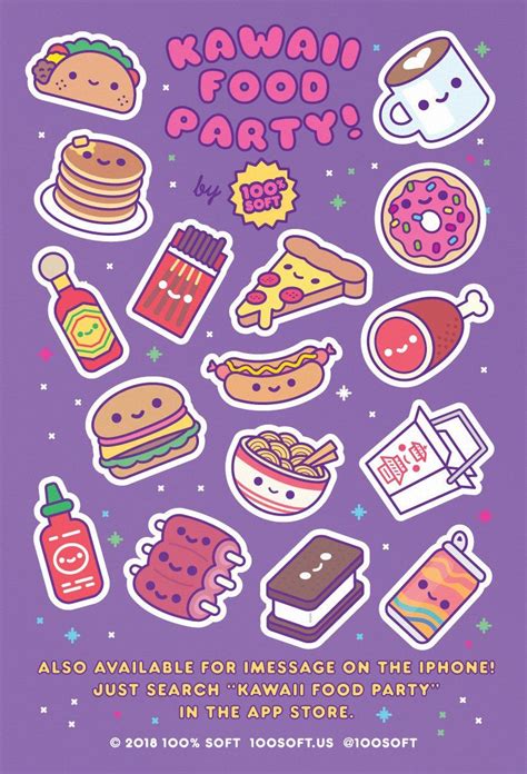 Kawaii Food Party Sticker Sheet Cute Food Drawings Kawaii Stickers