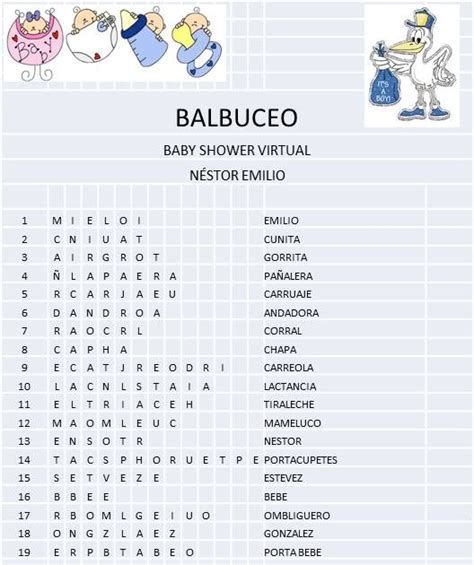 Juegos Para Baby Shower Crucigrama Con Respuestas Juegos De Balbuceo