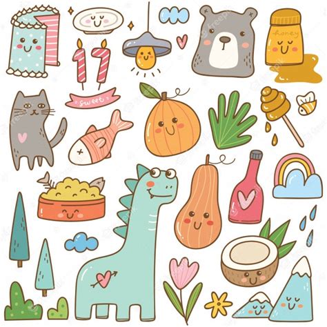 Premium Vector Set Of Kawaii Doodles Isolated On White