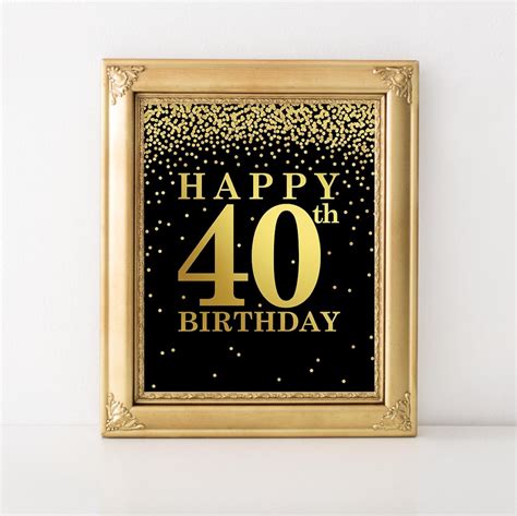 Happy 40th Birthday Party Poster Black And Gold 40th Birthday Etsy